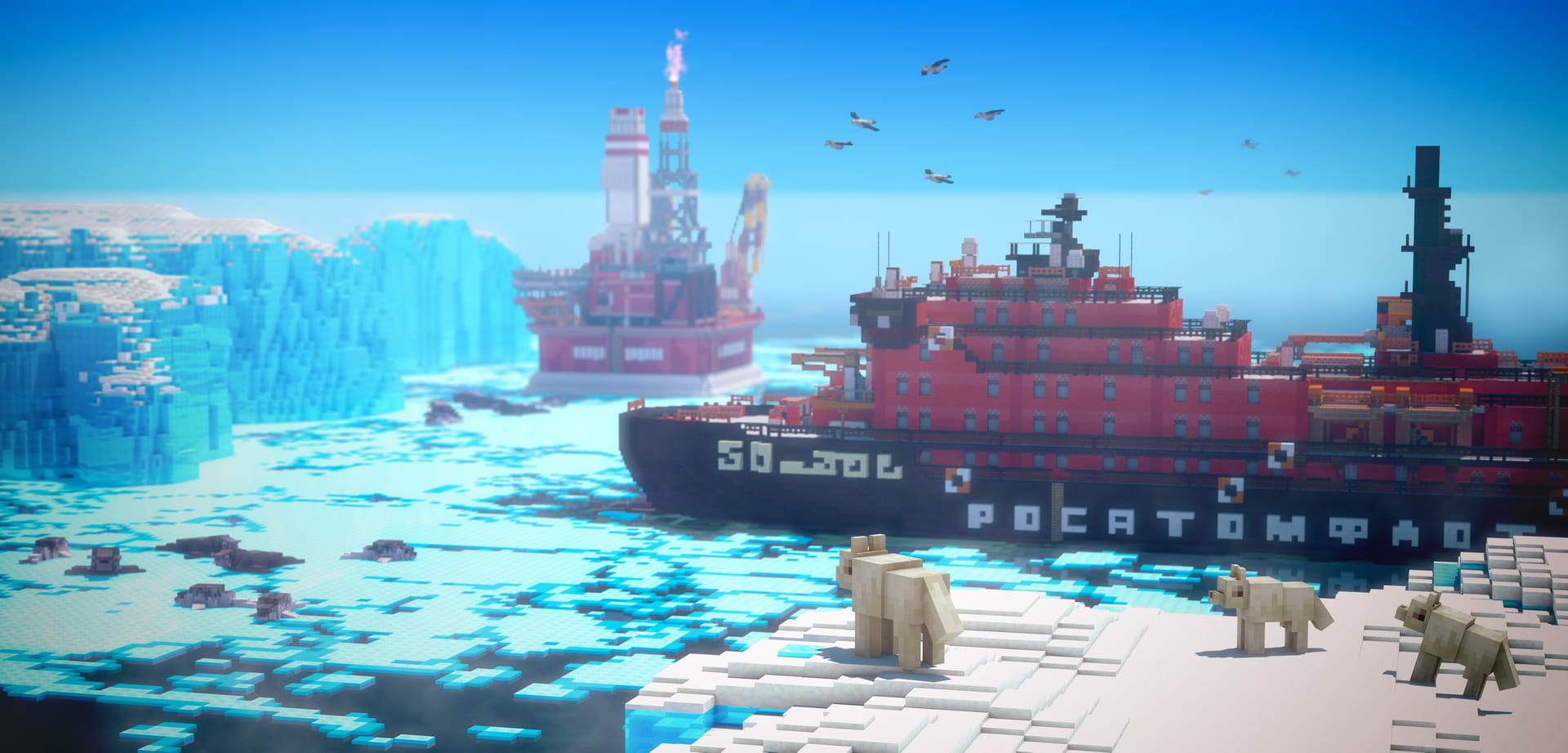 Minecraft Arctic Animals Exploration Ship Render