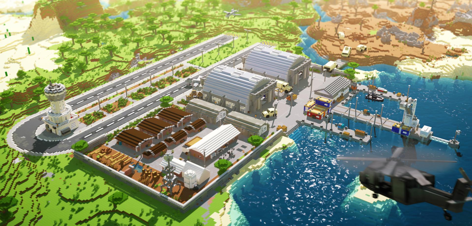 Minecraft Military Base Render Overview Helicopter Training Soldier
