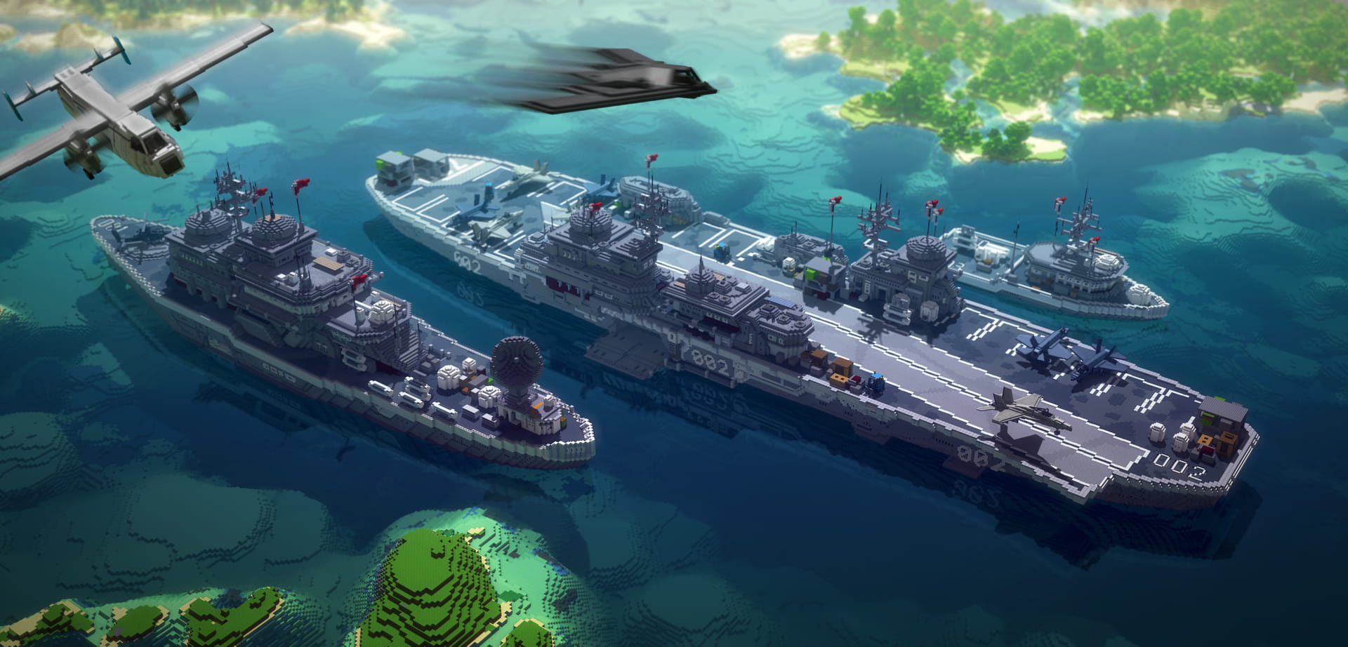 Minecraft Military Naval Fleet Above Render