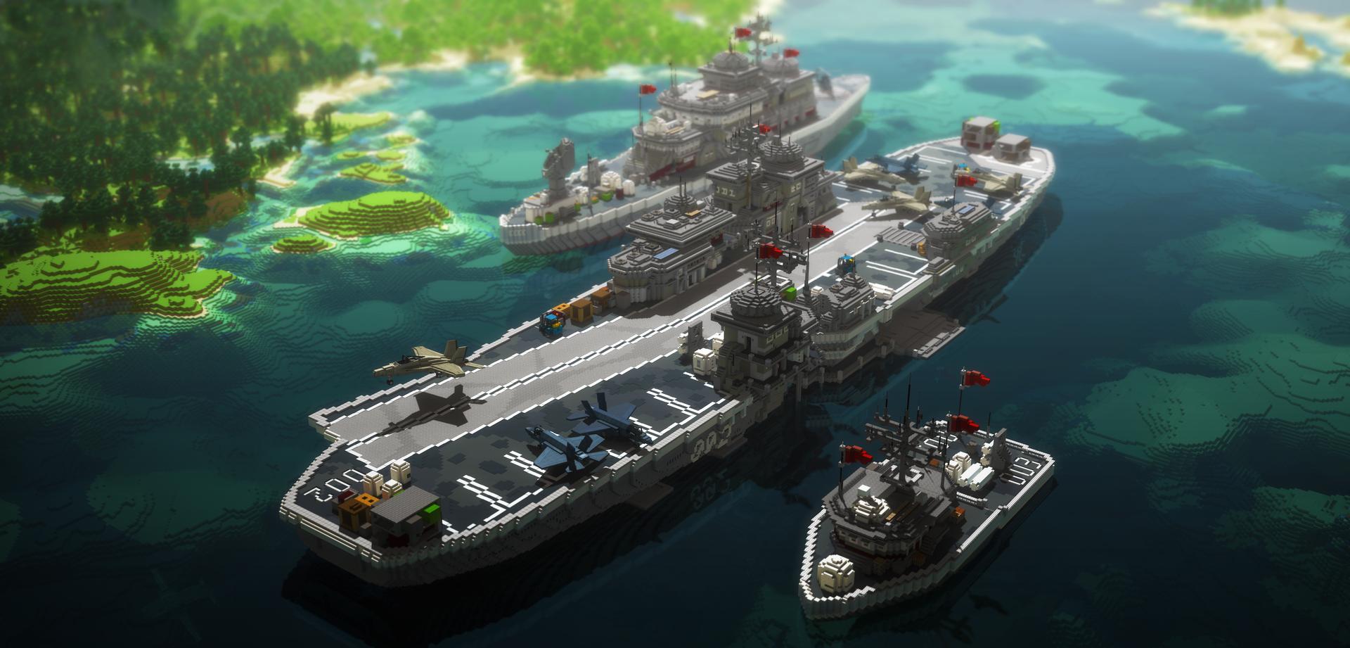Minecraft Military Naval Fleet Air View Green Render