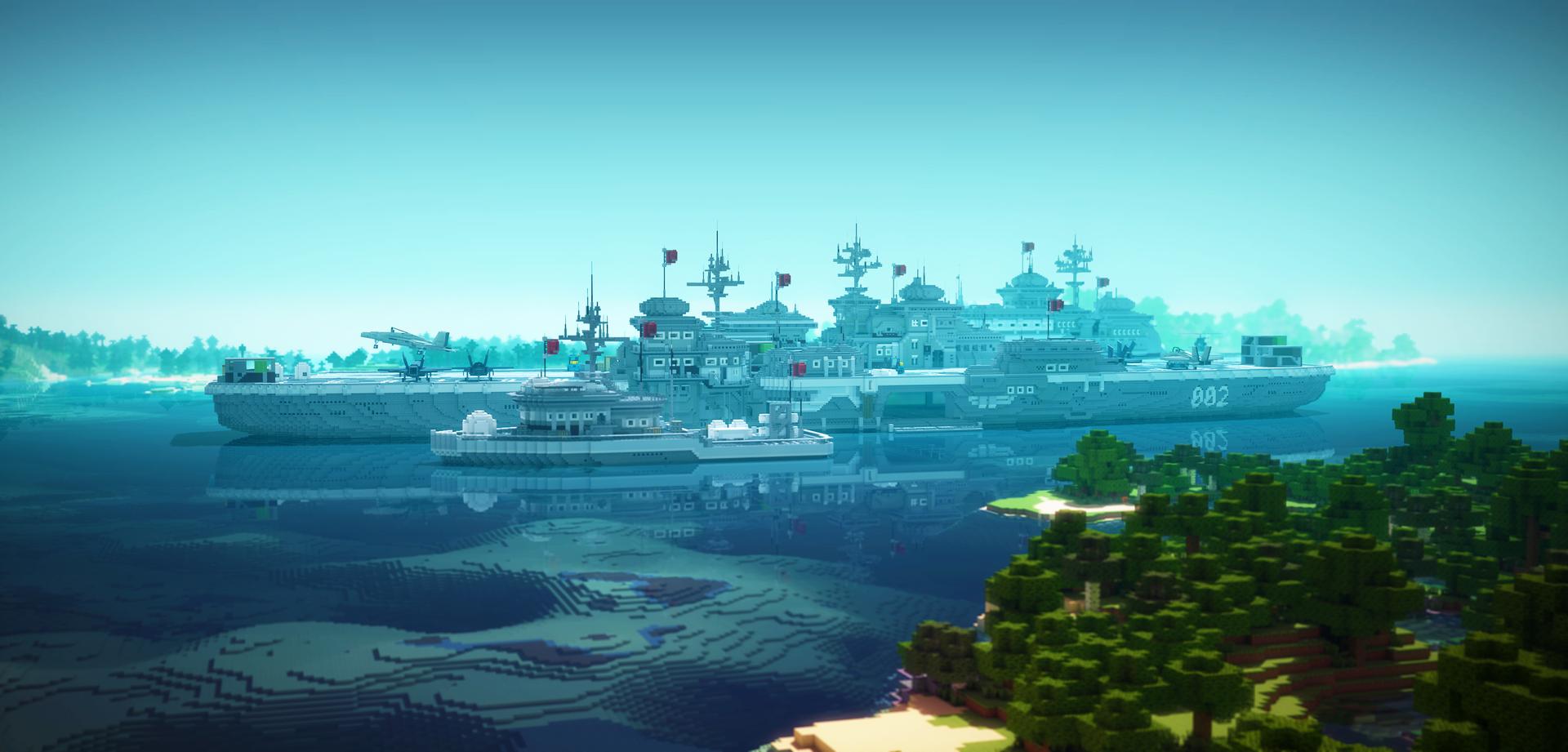 Minecraft Military Naval Fleet Side View Blue Render