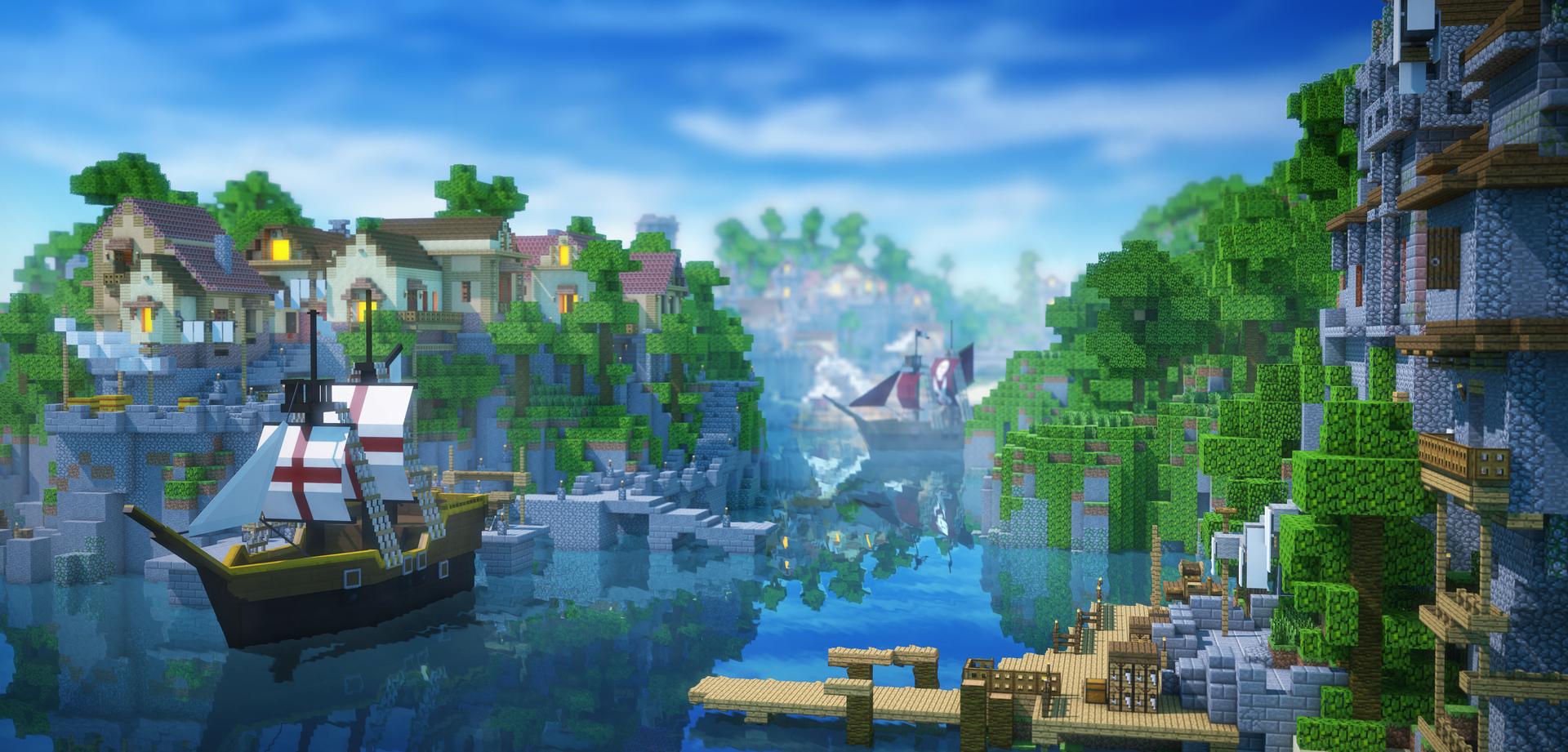 Minecraft Pirate Ships Bay Render