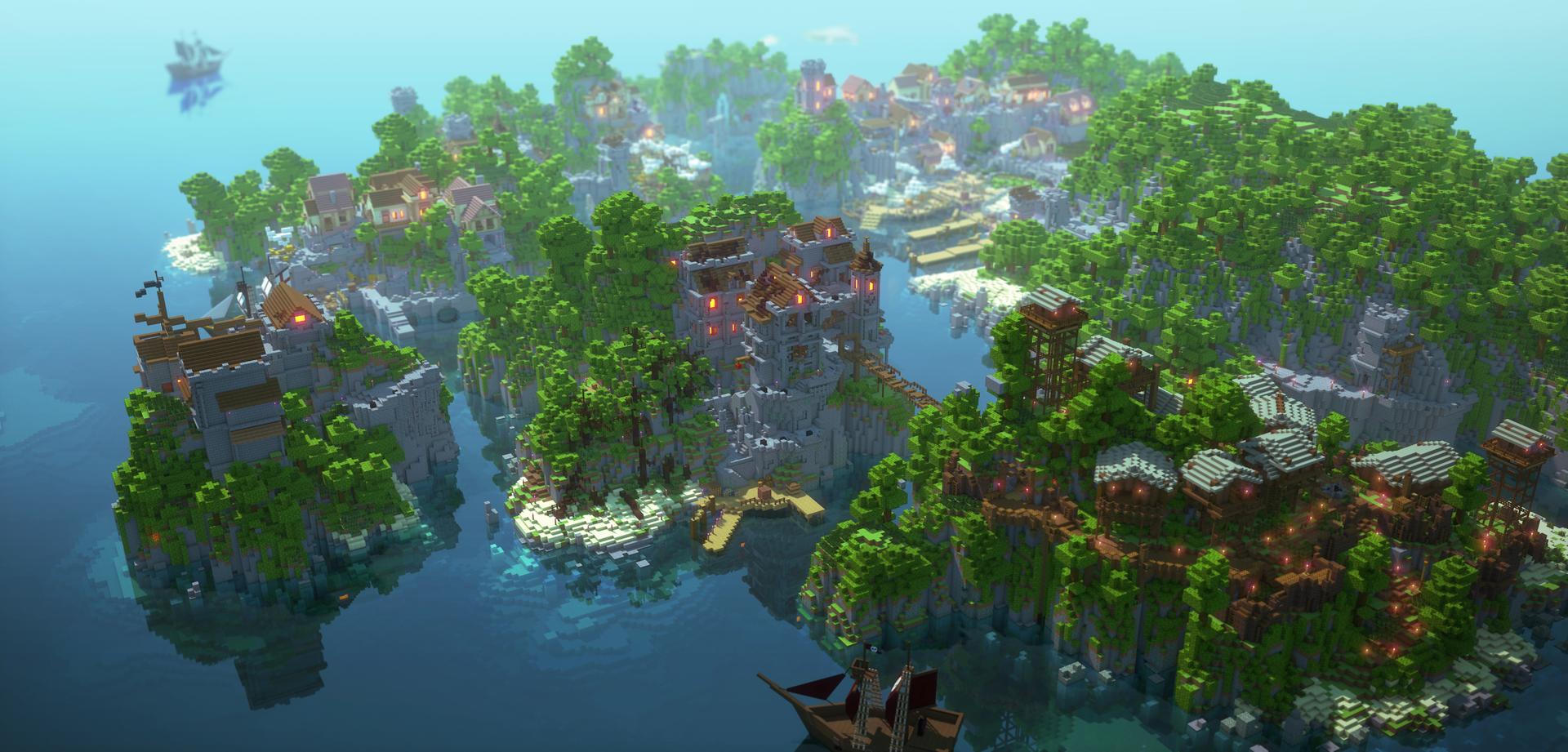 Minecraft Pirate Ships Overview Render